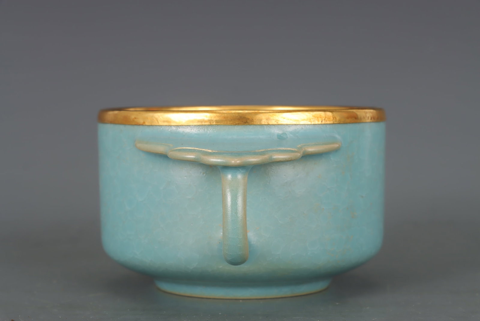 Old Inlay Gold Edge Ru Kiln Sky Blue Glaze Porcelain Cup - 3