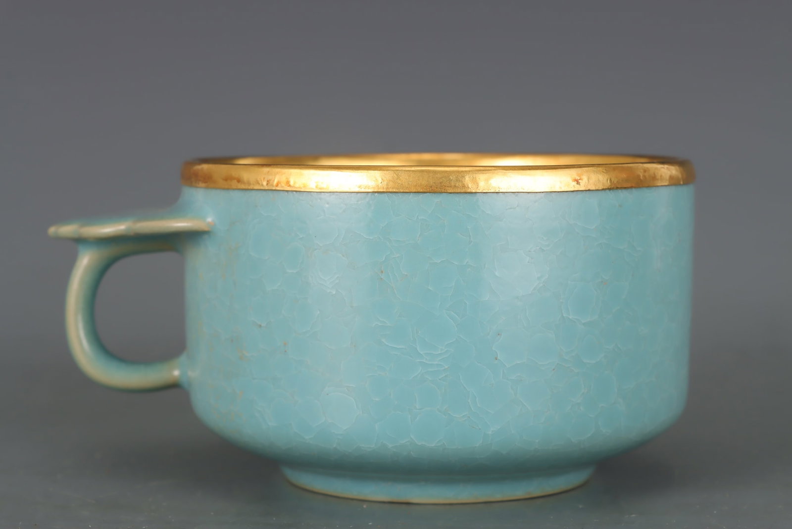 Old Inlay Gold Edge Ru Kiln Sky Blue Glaze Porcelain Cup - 4