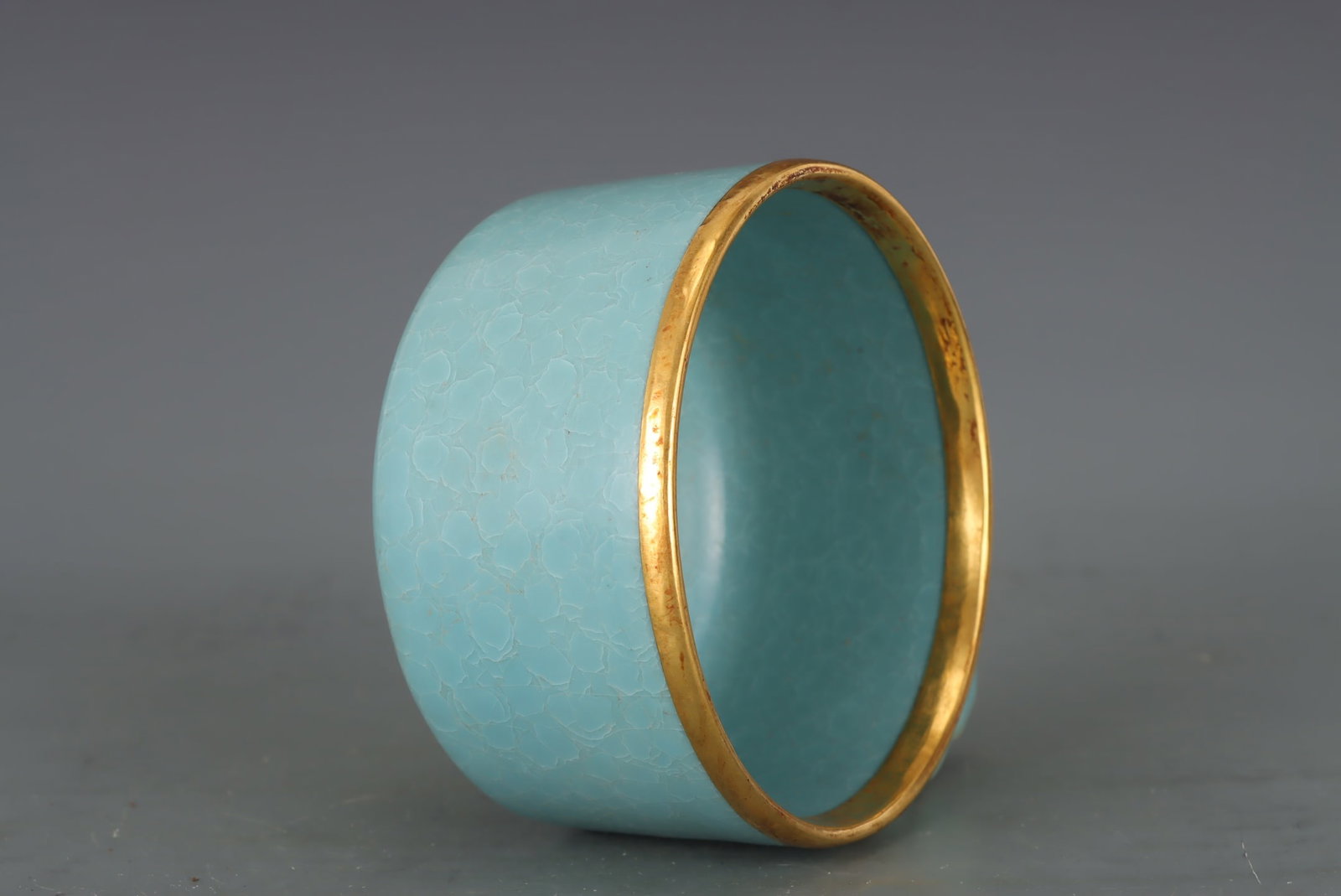 Old Inlay Gold Edge Ru Kiln Sky Blue Glaze Porcelain Cup - 6