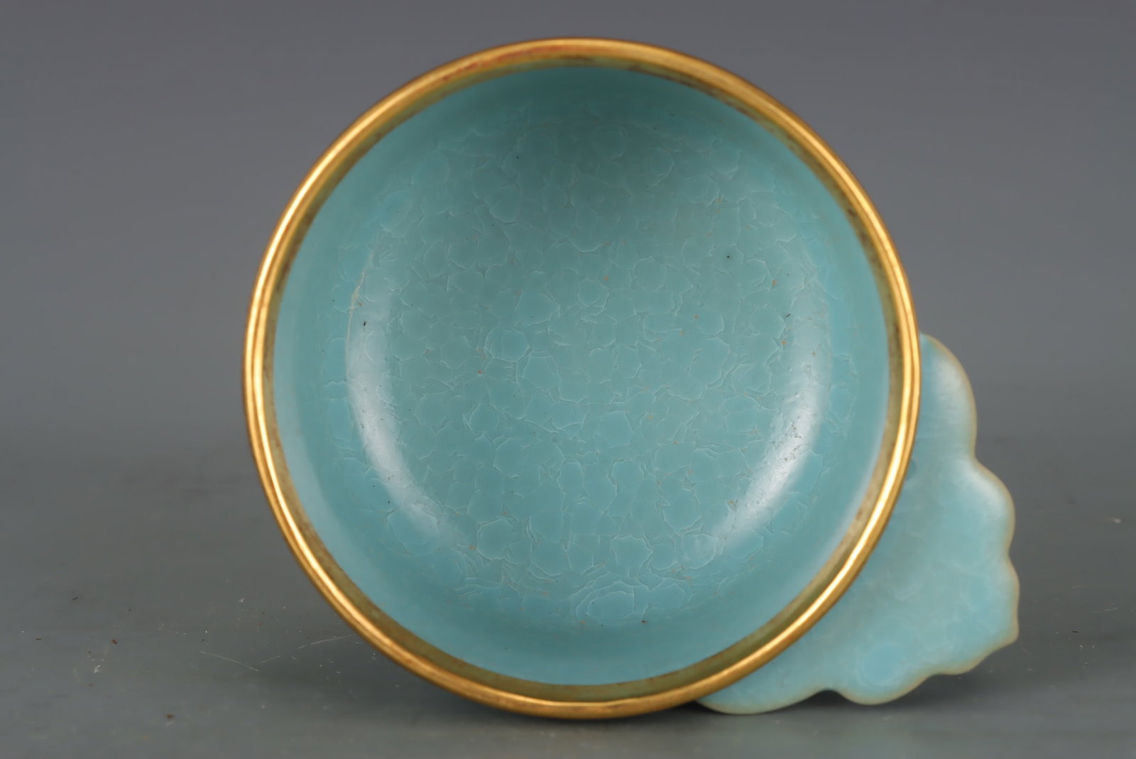 Old Inlay Gold Edge Ru Kiln Sky Blue Glaze Porcelain Cup - 8