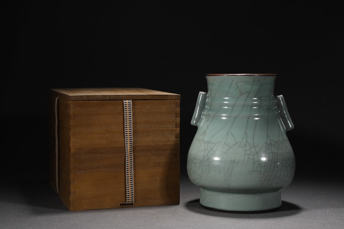 Old Inlay Silver Edge Guan Kiln Porcelain Vase w Box (1 of 9)