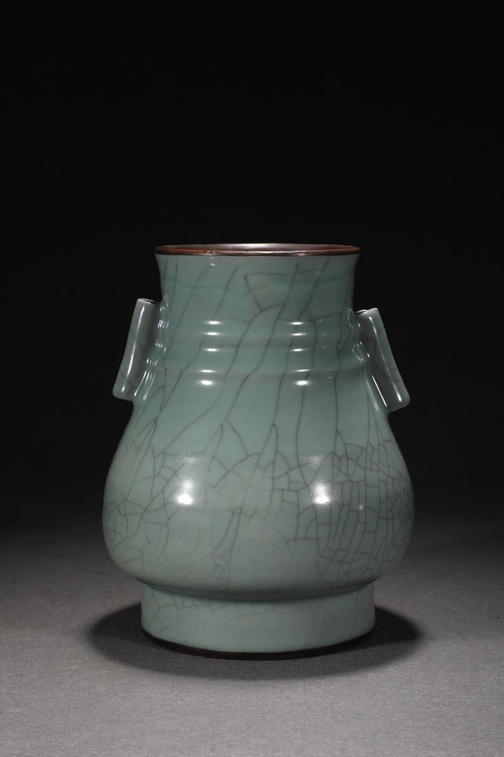 Old Inlay Silver Edge Guan Kiln Porcelain Vase w Box - 2