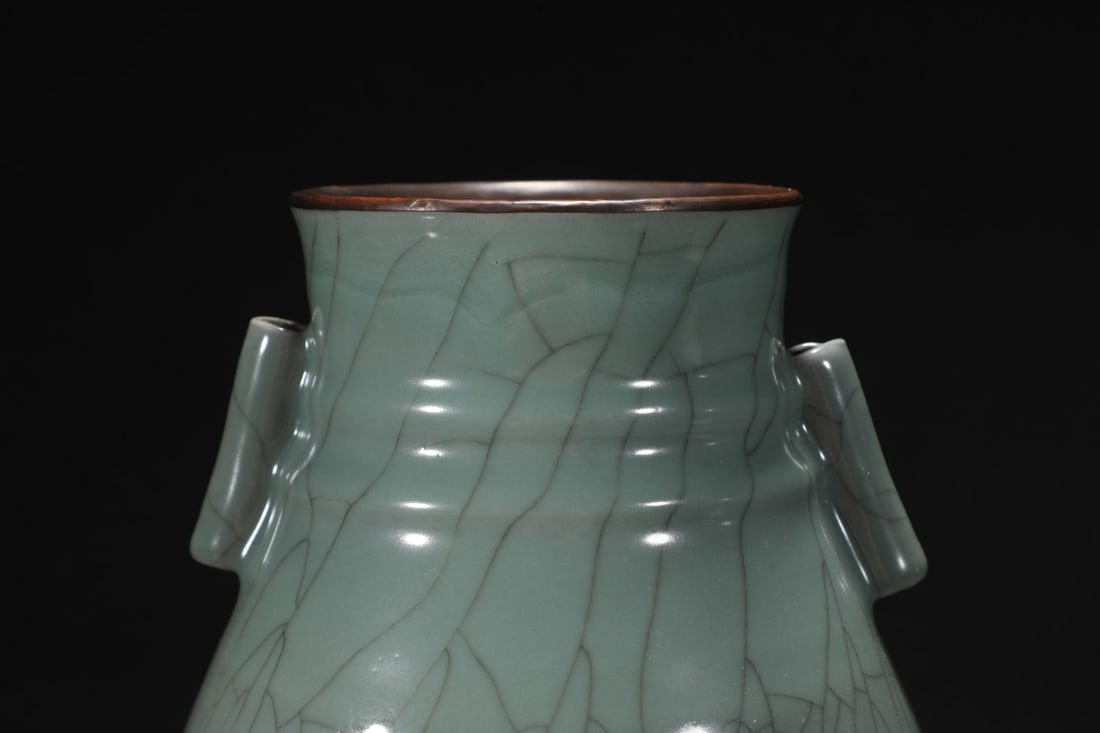 Old Inlay Silver Edge Guan Kiln Porcelain Vase w Box - 3
