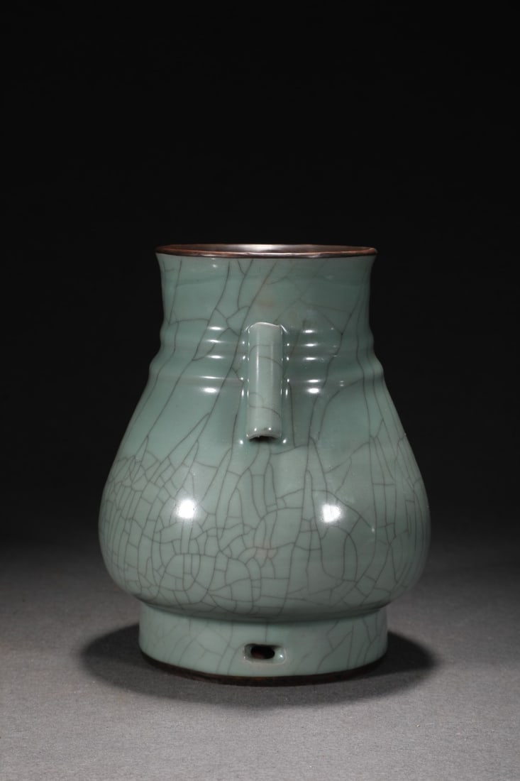Old Inlay Silver Edge Guan Kiln Porcelain Vase w Box - 5