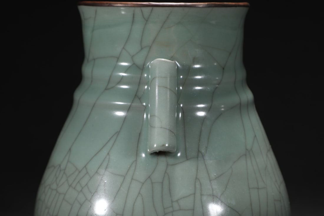 Old Inlay Silver Edge Guan Kiln Porcelain Vase w Box - 6