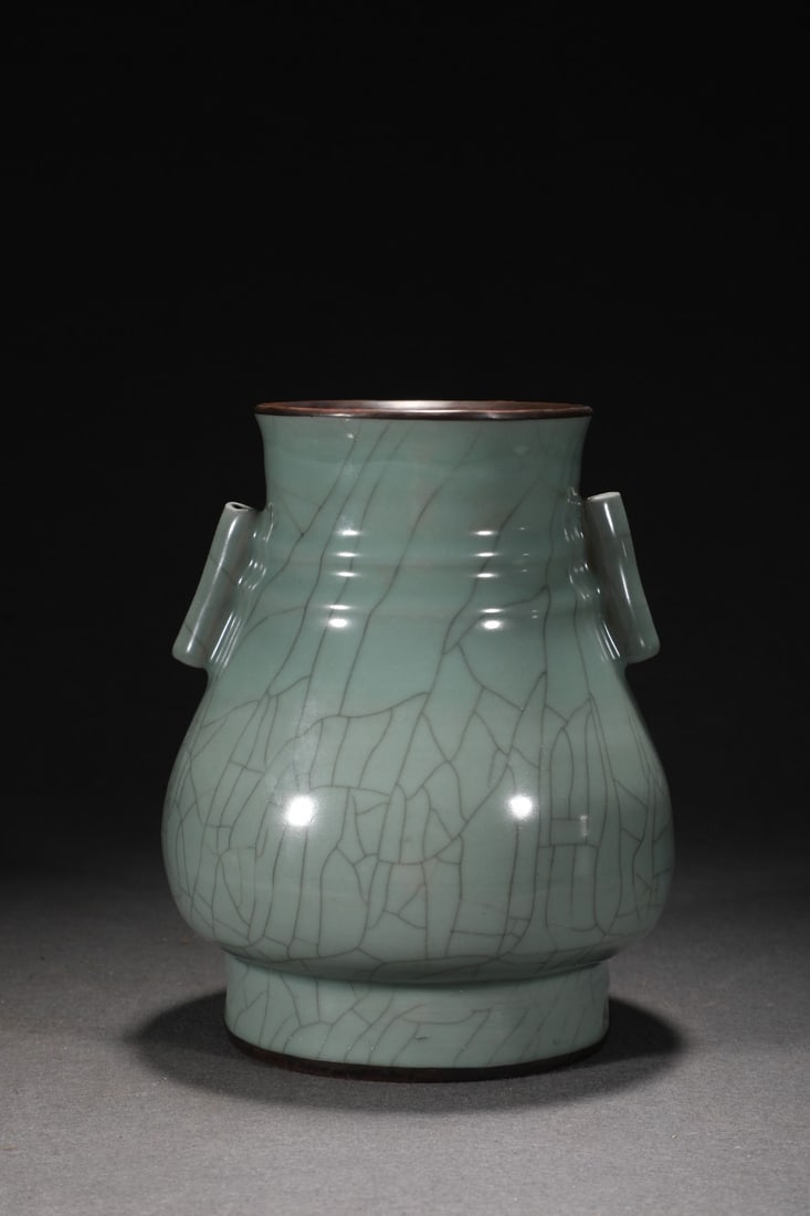 Old Inlay Silver Edge Guan Kiln Porcelain Vase w Box - 7
