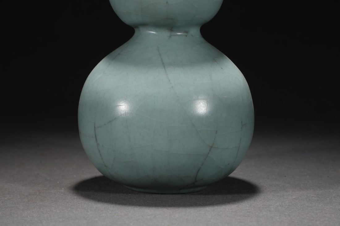 Old Inlay Silver Edge Guan Kiln Gourd Porcelain Vase w Box - 4