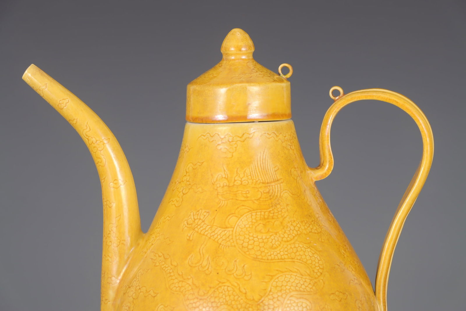 Old Yellow Glaze Dragon Porcelain Wine Pot w Box - 3