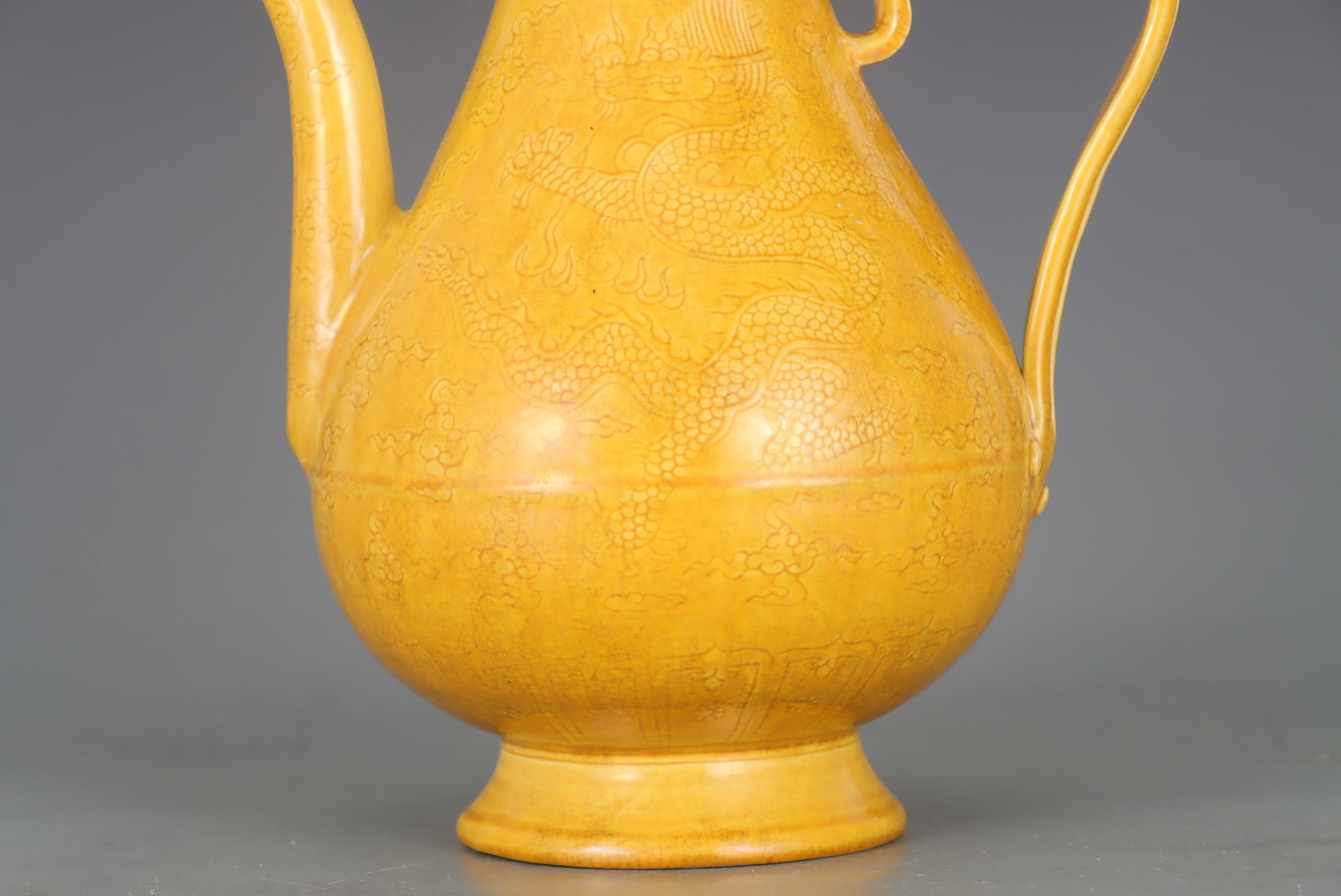 Old Yellow Glaze Dragon Porcelain Wine Pot w Box - 4