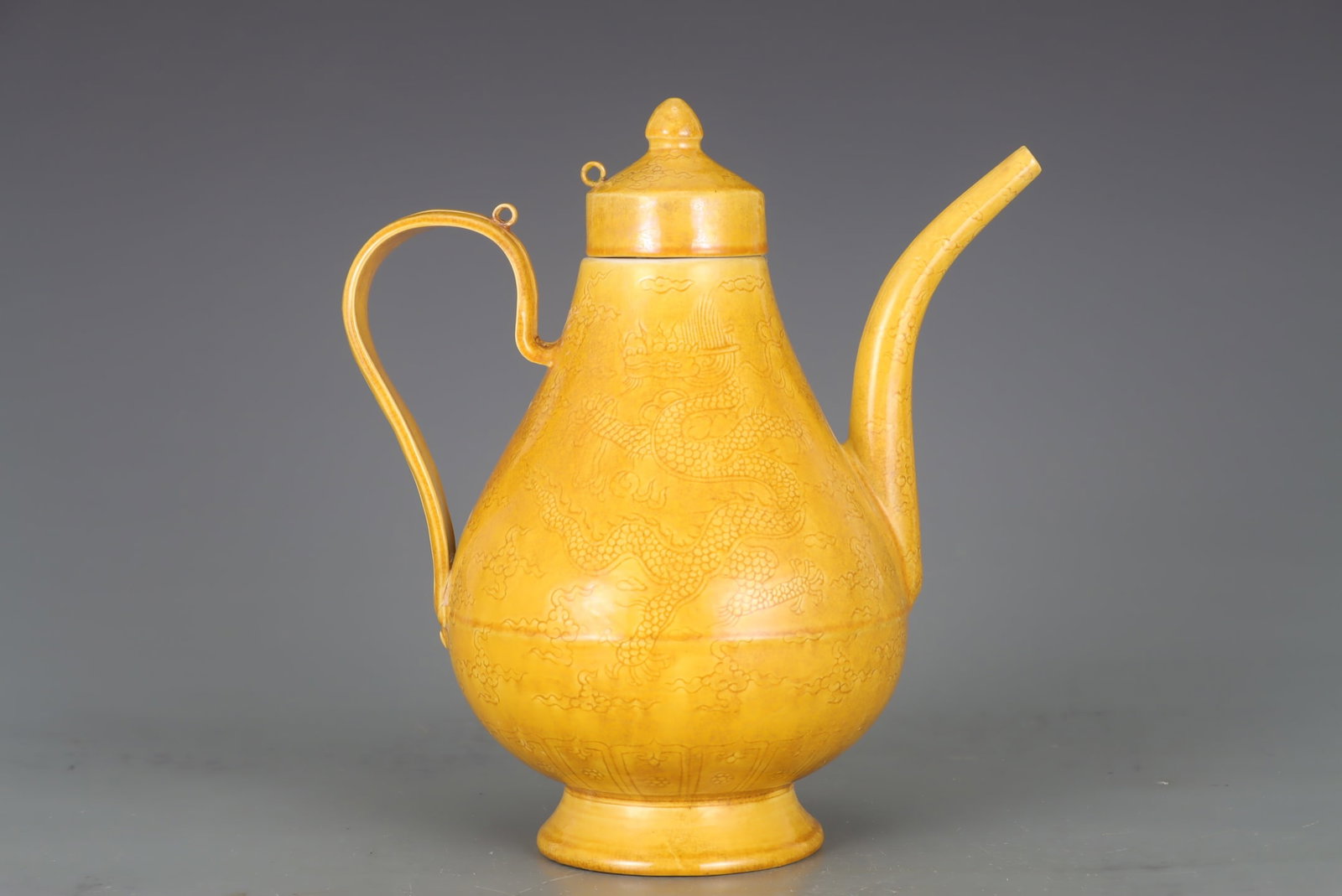 Old Yellow Glaze Dragon Porcelain Wine Pot w Box - 5