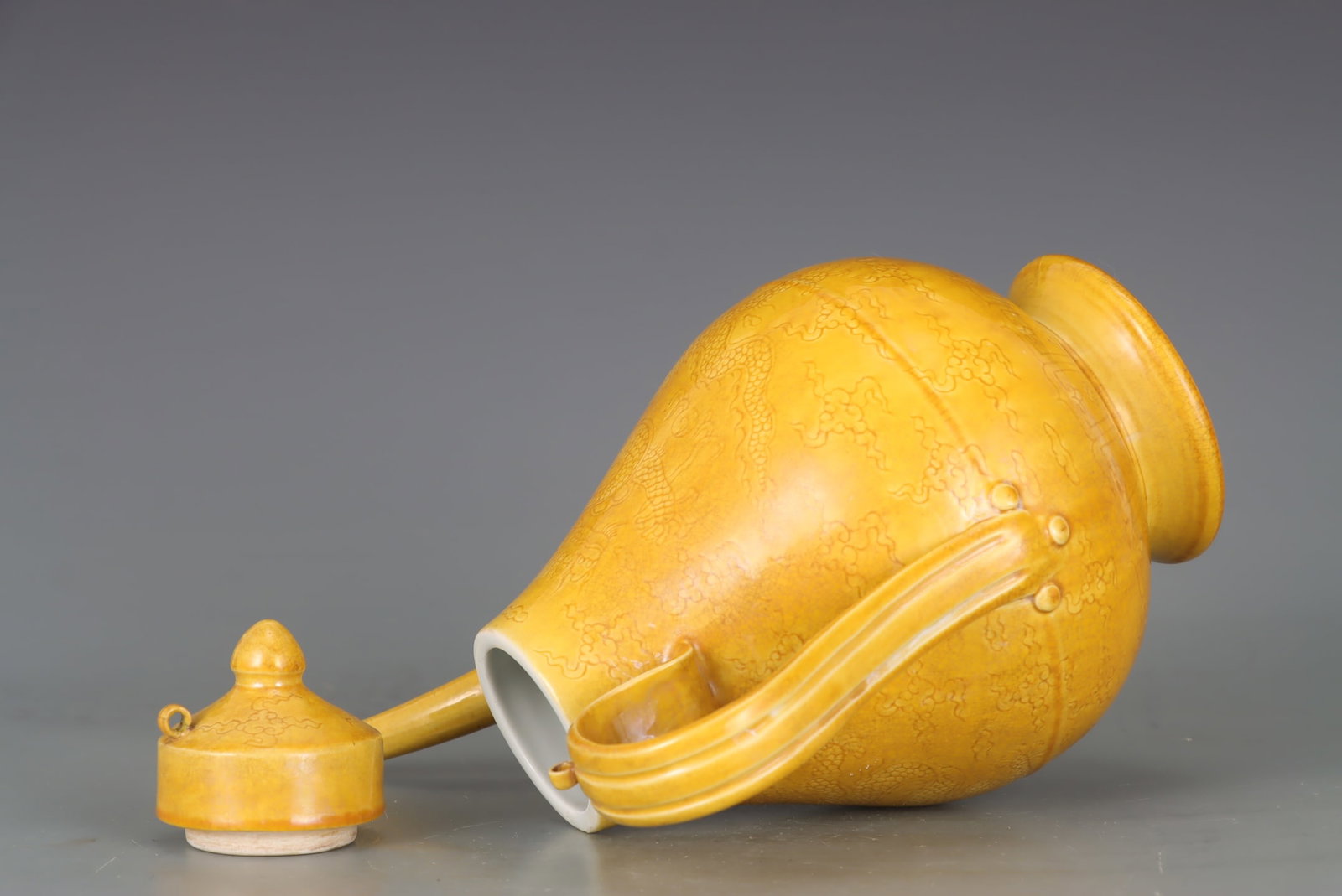 Old Yellow Glaze Dragon Porcelain Wine Pot w Box - 6