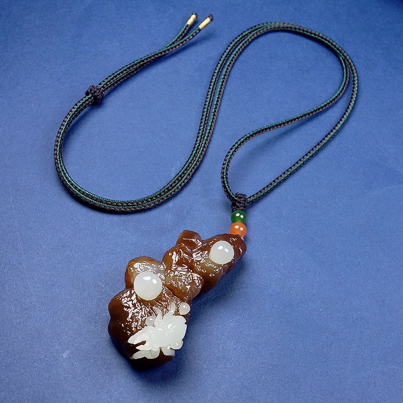 Natural Hetian Jade Carved Beetle Pendant - 7