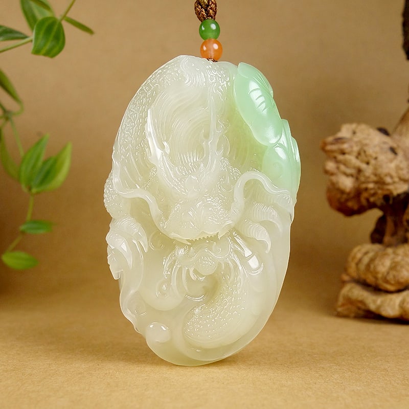Natural Hetian Jade Hand Carved Dragon Pendant with Certificate (1 of 8)