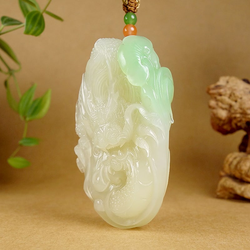Natural Hetian Jade Hand Carved Dragon Pendant with Certificate - 2