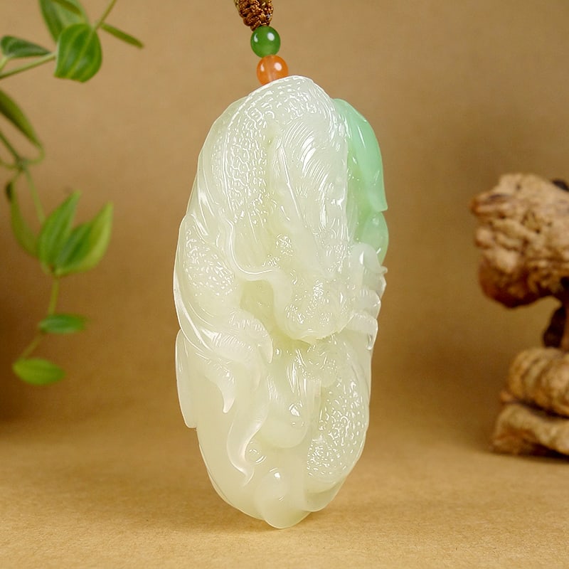 Natural Hetian Jade Hand Carved Dragon Pendant with Certificate - 3