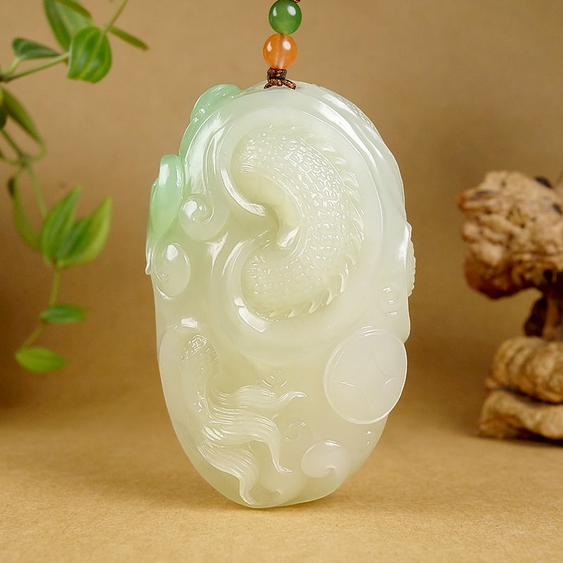Natural Hetian Jade Hand Carved Dragon Pendant with Certificate - 4