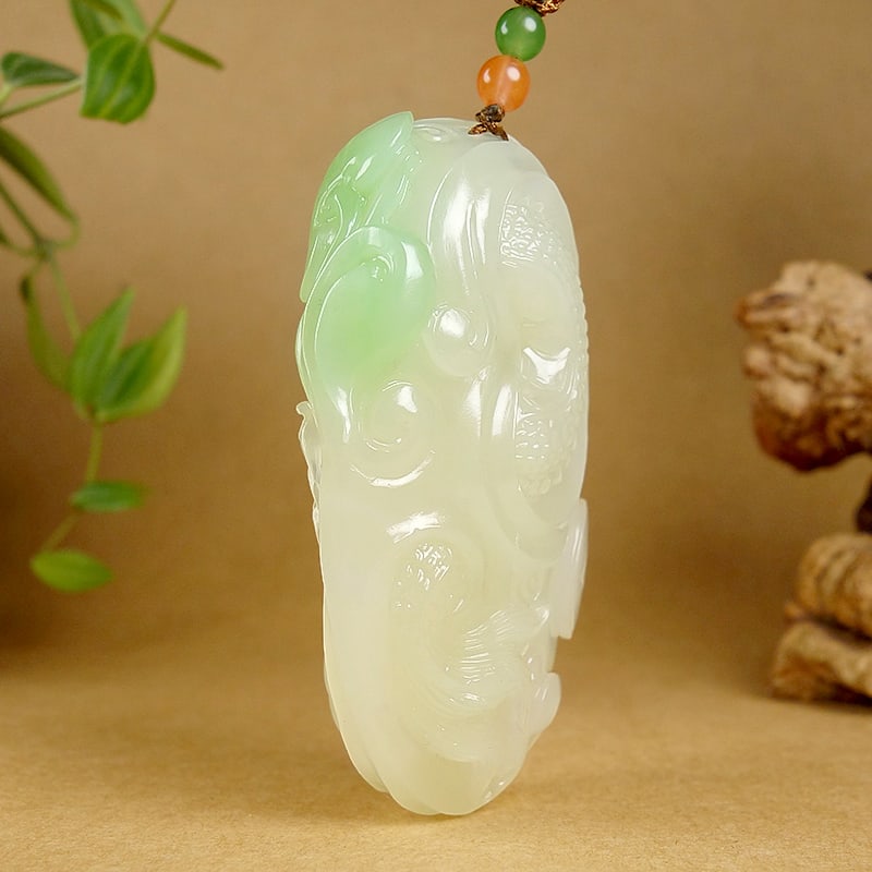 Natural Hetian Jade Hand Carved Dragon Pendant with Certificate - 5