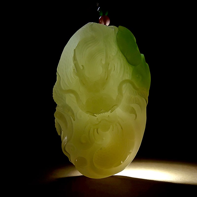Natural Hetian Jade Hand Carved Dragon Pendant with Certificate - 6