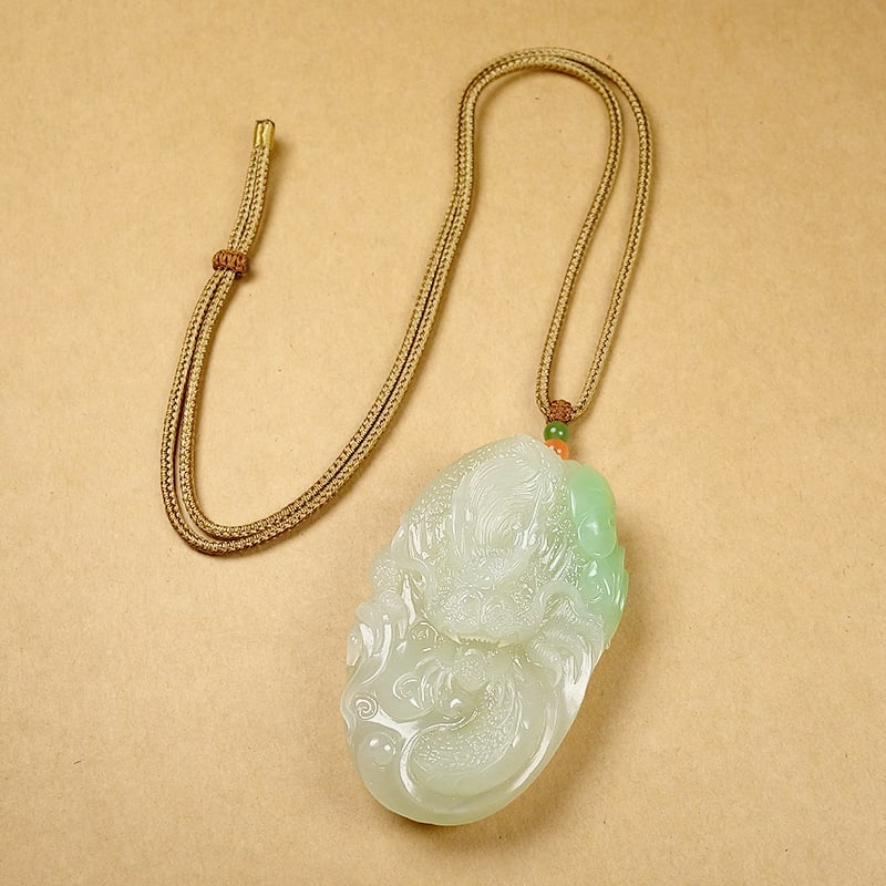 Natural Hetian Jade Hand Carved Dragon Pendant with Certificate - 7