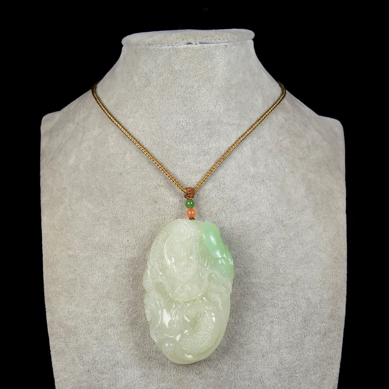 Natural Hetian Jade Hand Carved Dragon Pendant with Certificate - 8