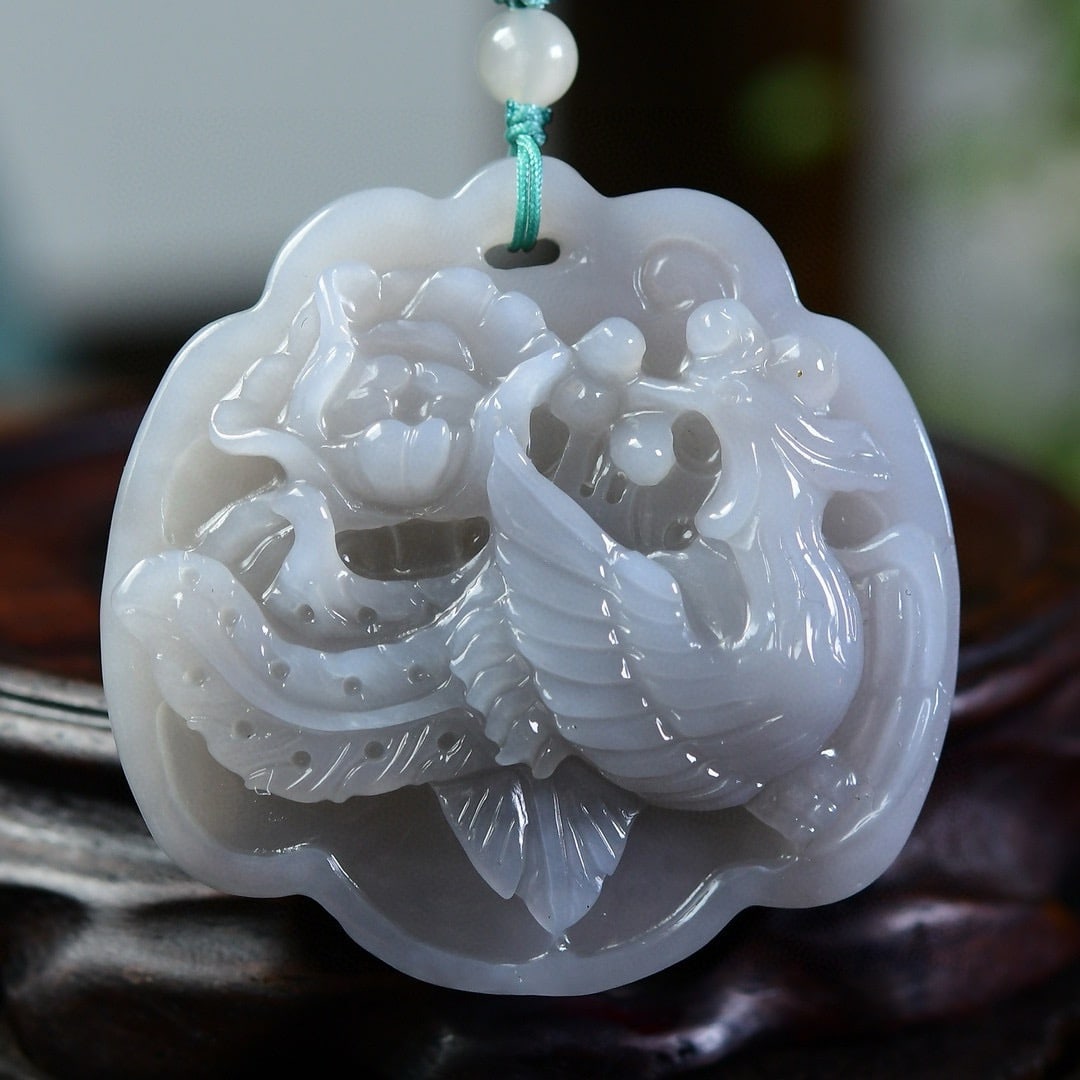 Natural Hetian Jade Carved Phoenix Pendant - 2