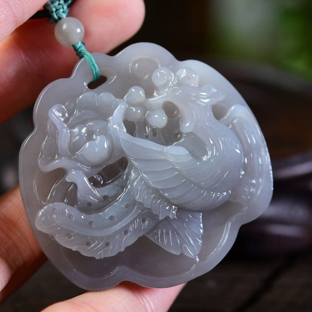 Natural Hetian Jade Carved Phoenix Pendant - 4
