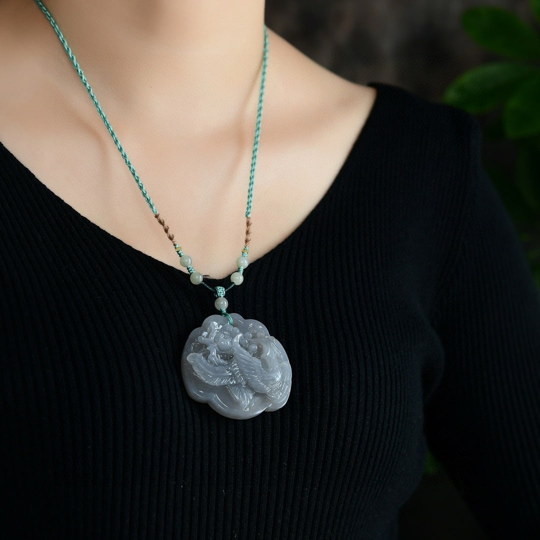 Natural Hetian Jade Carved Phoenix Pendant - 5