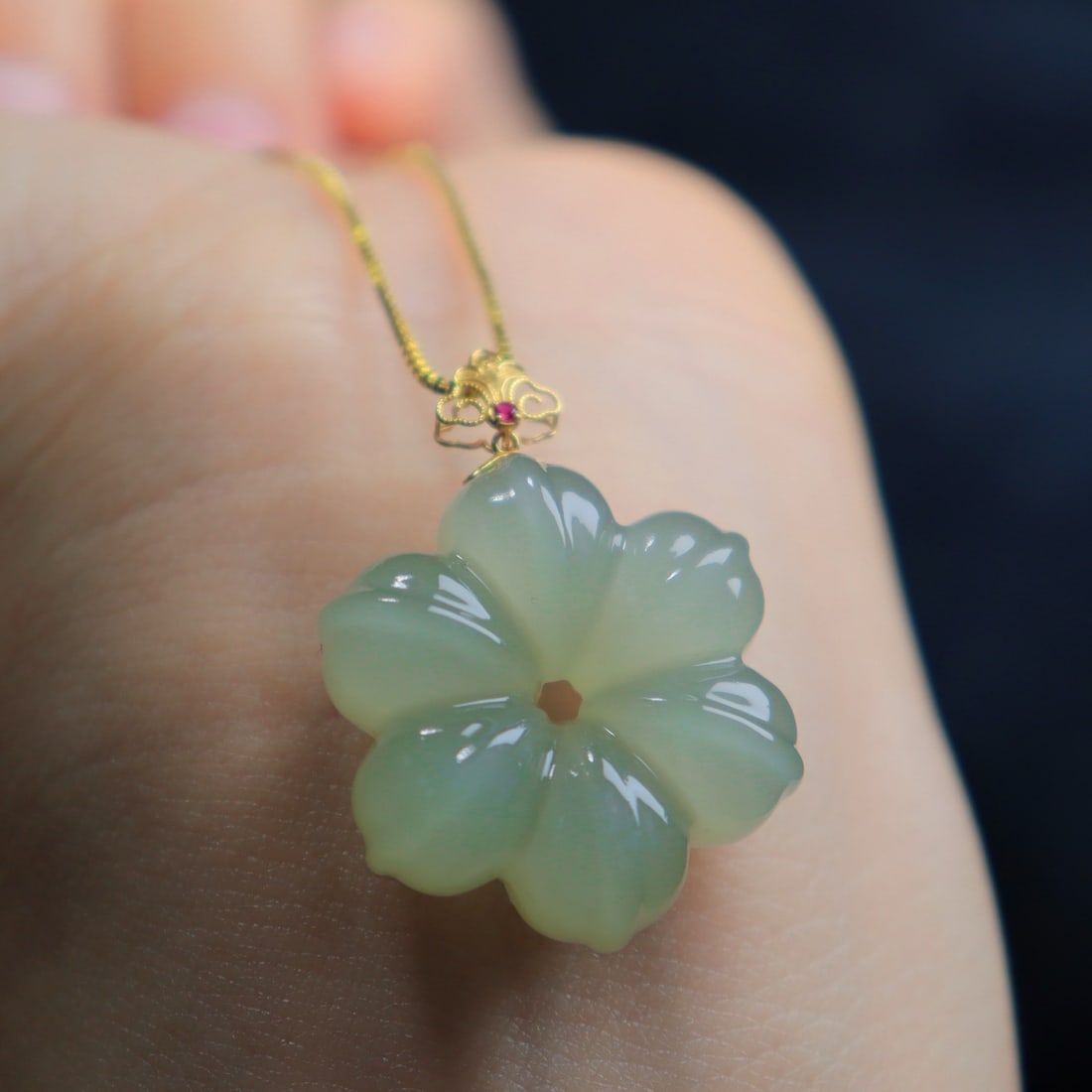 Natural Hetian Jade Carved Flower Pendant - 3