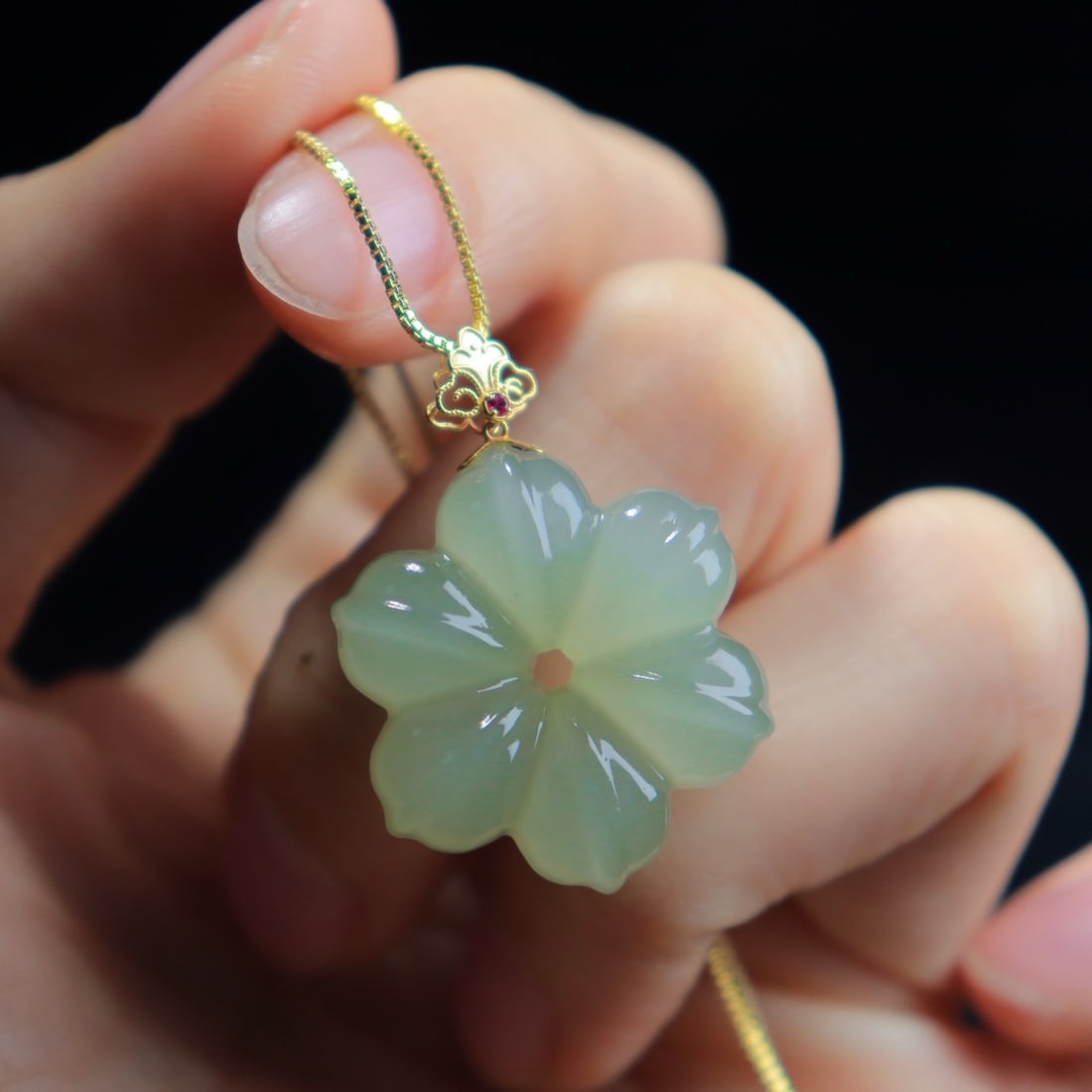 Natural Hetian Jade Carved Flower Pendant - 5