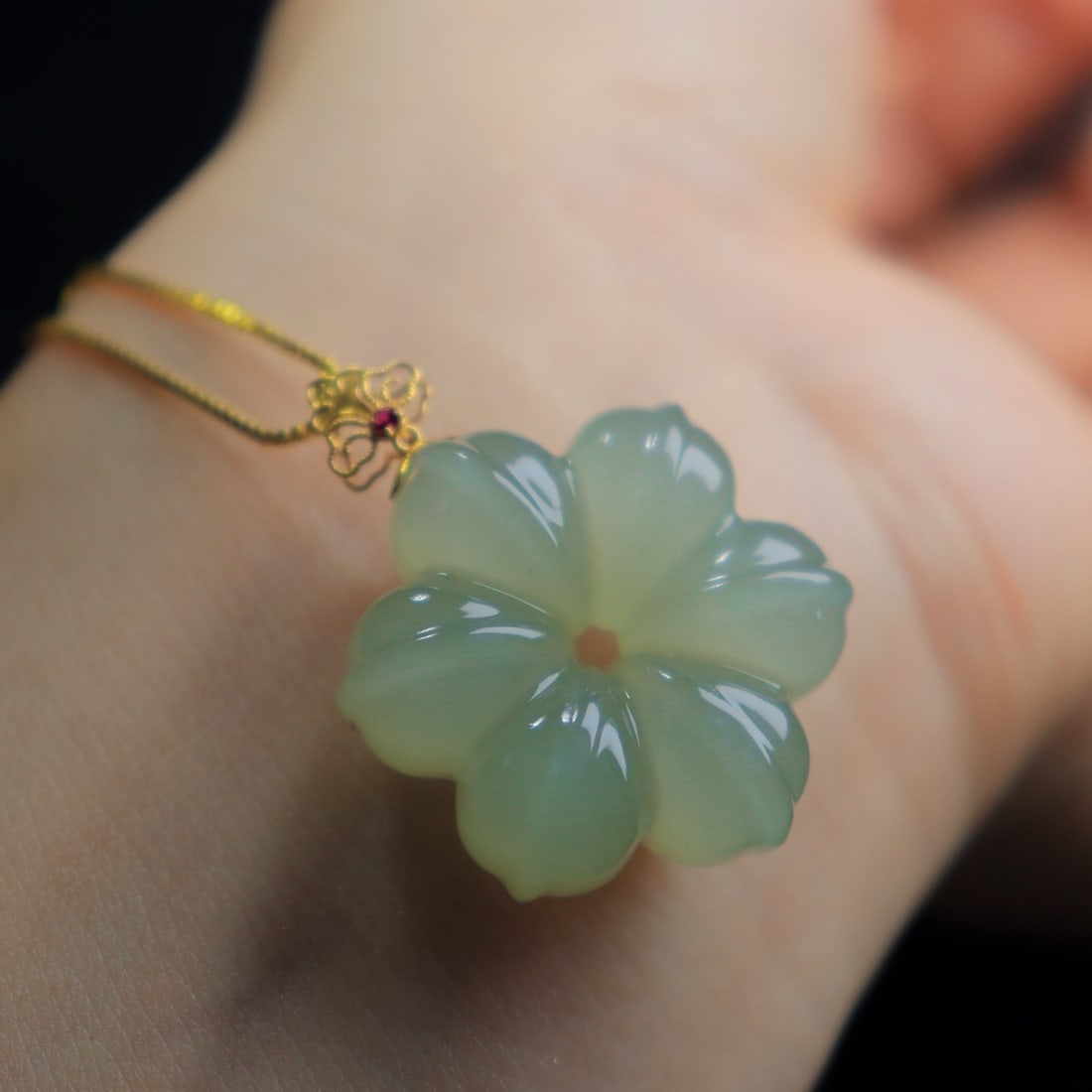 Natural Hetian Jade Carved Flower Pendant - 6