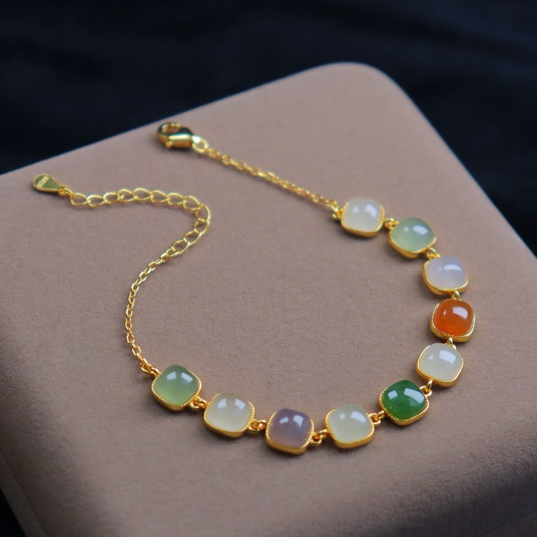 Silver Inlay Multicolor Hetian Jade Hand Chain - 2