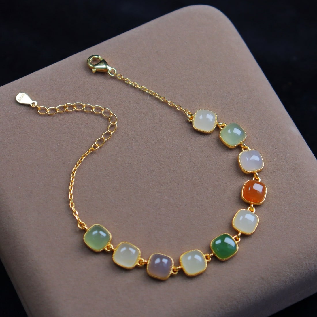 Silver Inlay Multicolor Hetian Jade Hand Chain - 3