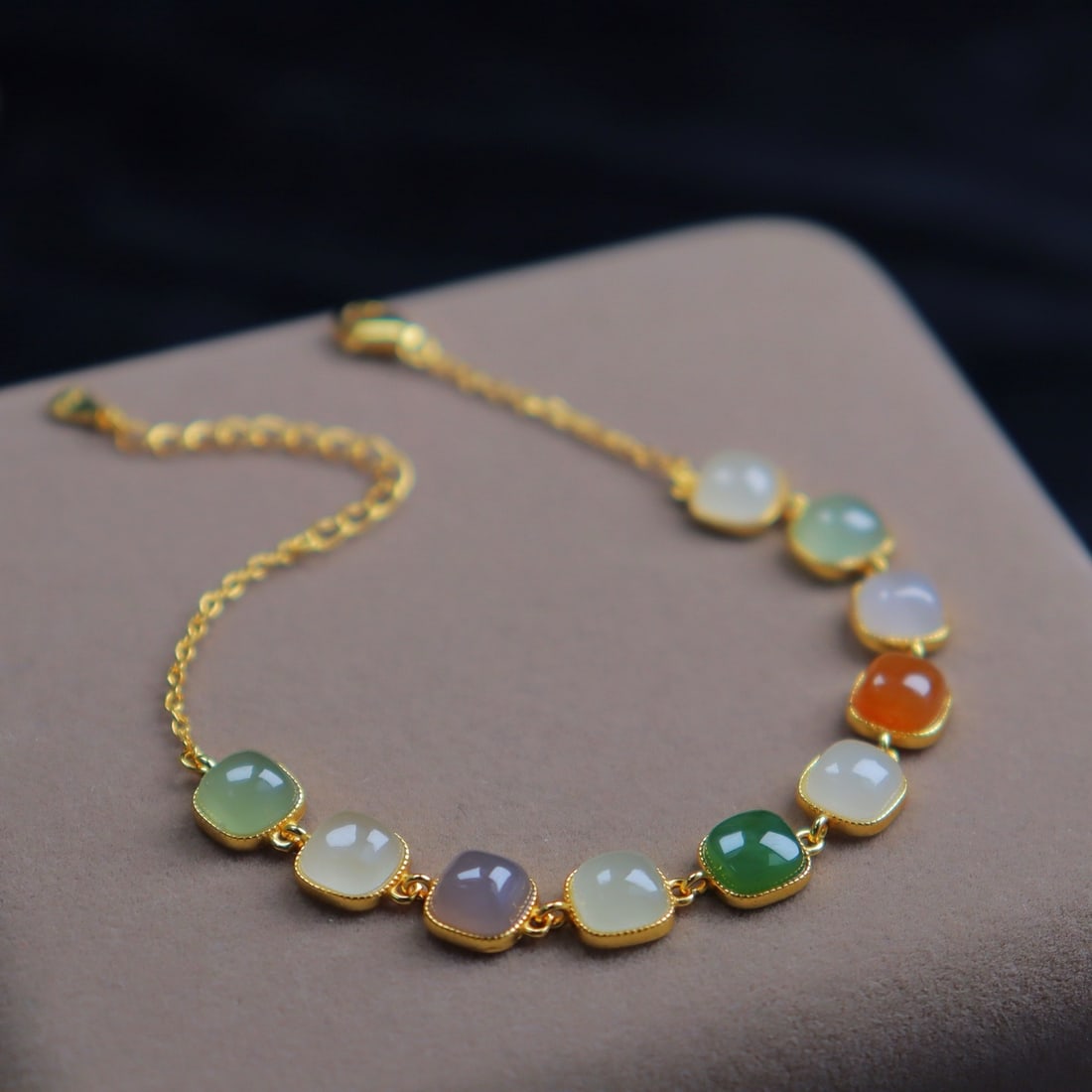 Silver Inlay Multicolor Hetian Jade Hand Chain - 4