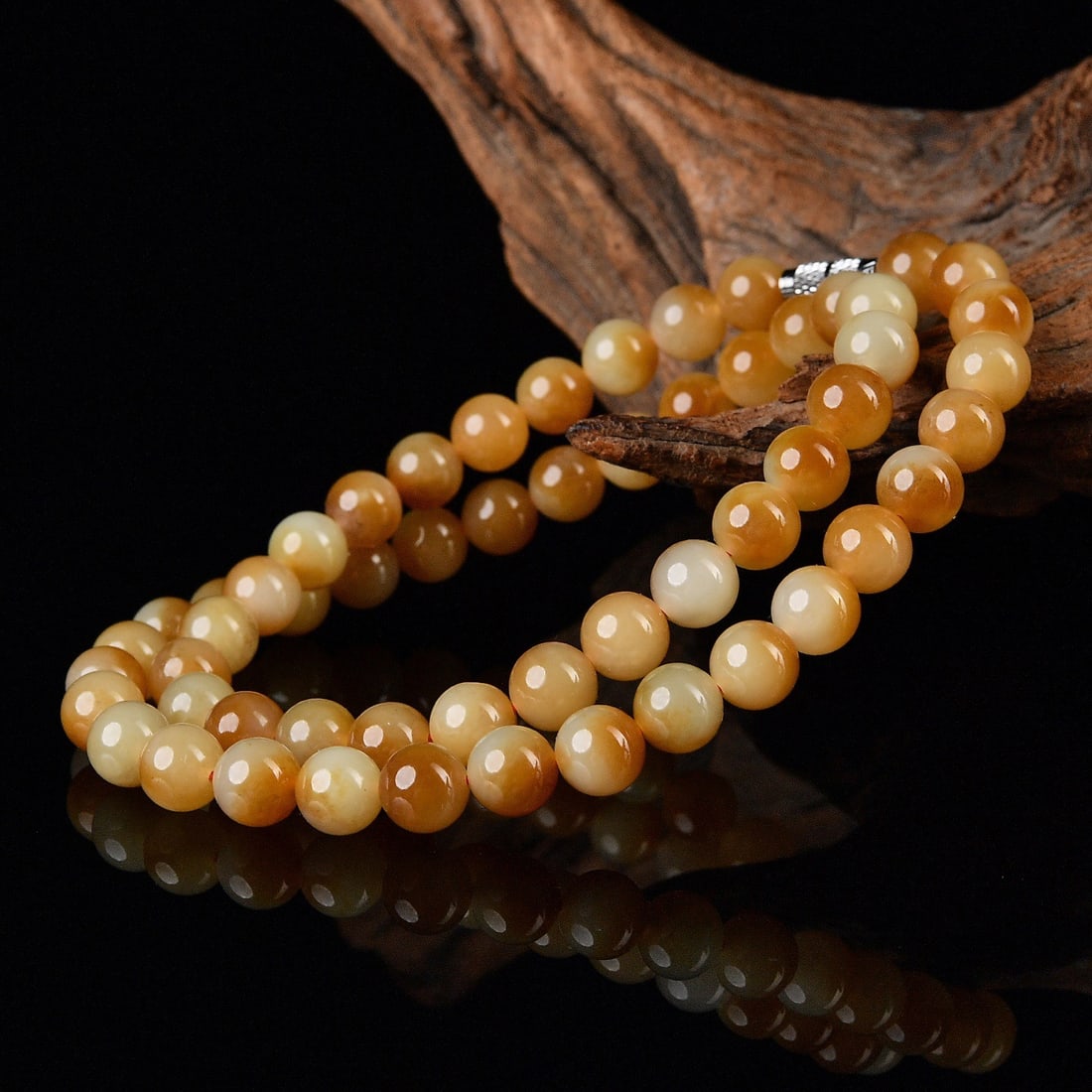 8mm Natural Hetian Jade Beads Necklace with Certificate - 2