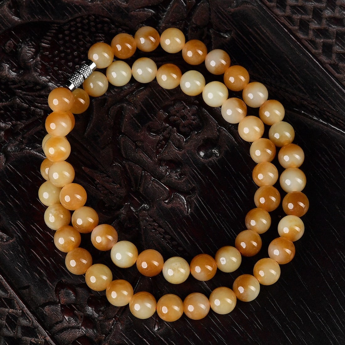 8mm Natural Hetian Jade Beads Necklace with Certificate - 3