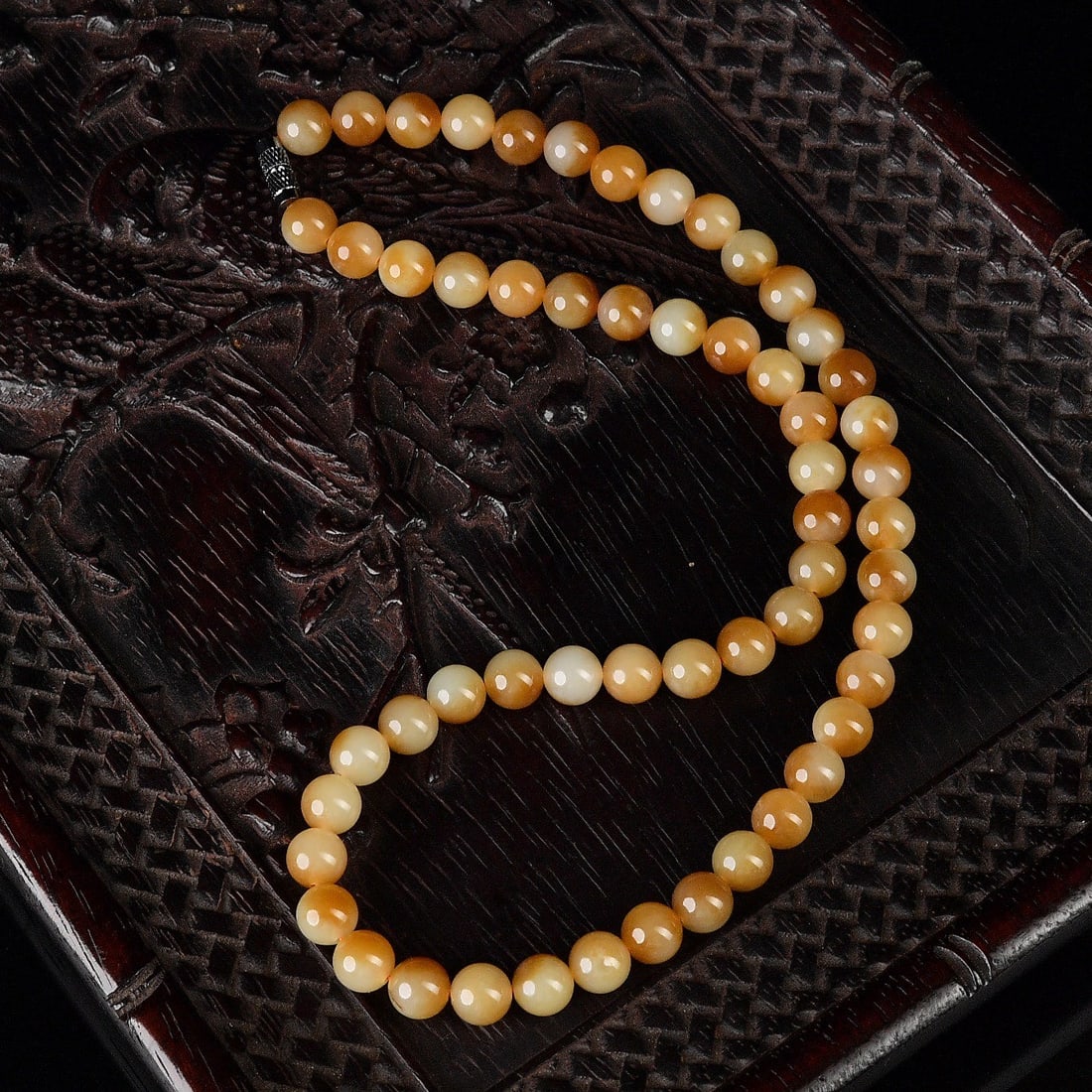 8mm Natural Hetian Jade Beads Necklace with Certificate - 4