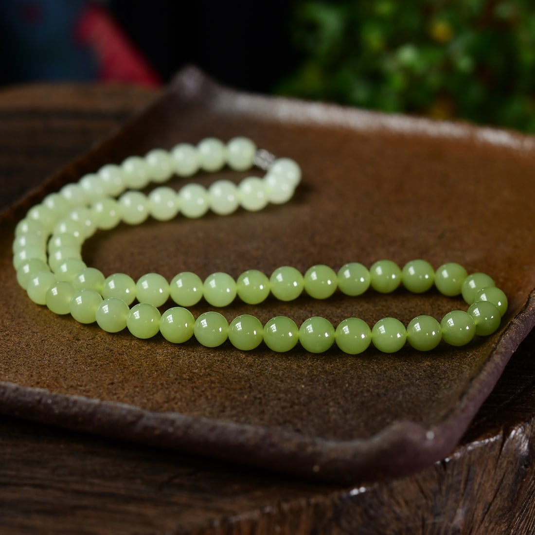 8mm Natural Hetian Jade Beads Necklace - 2