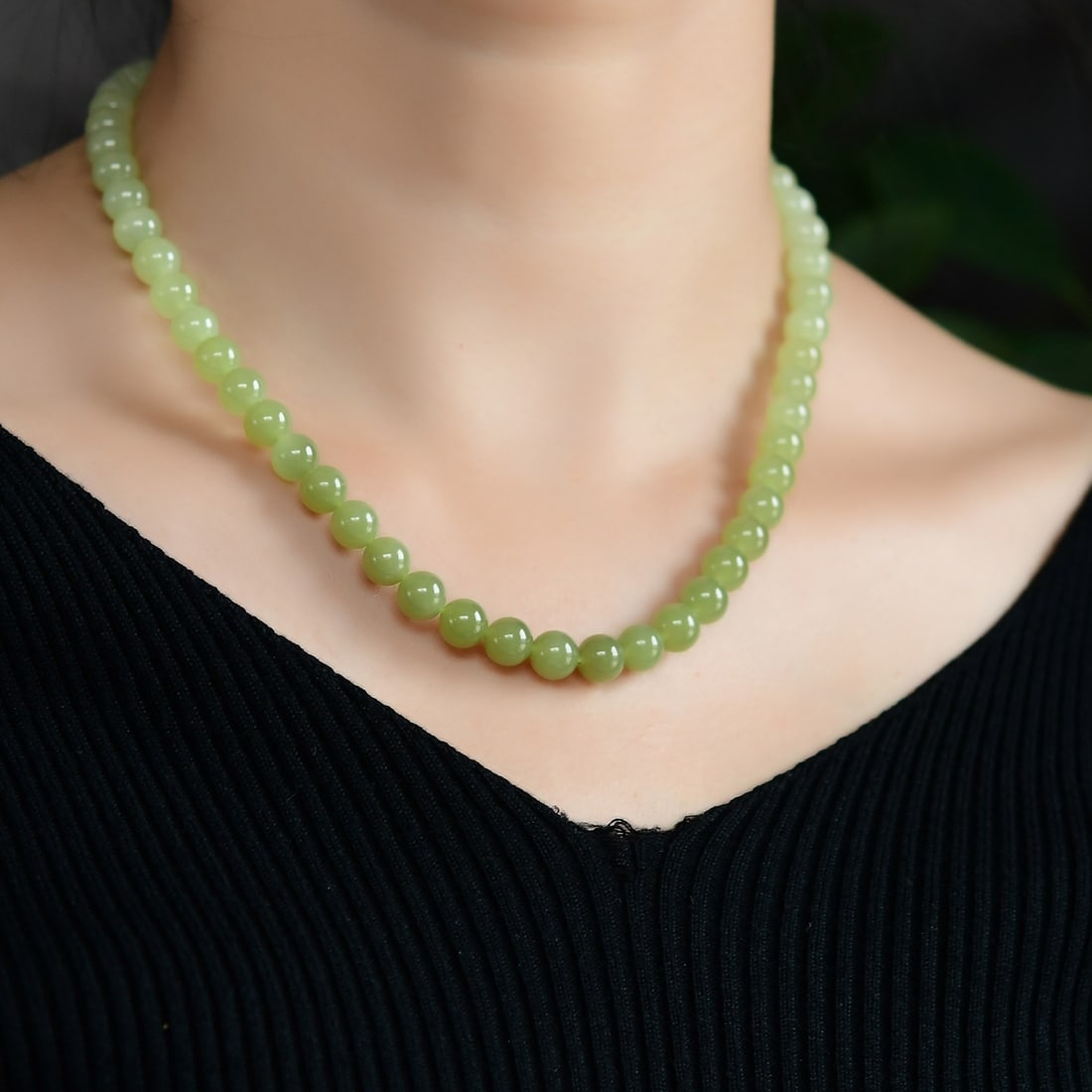 8mm Natural Hetian Jade Beads Necklace - 6