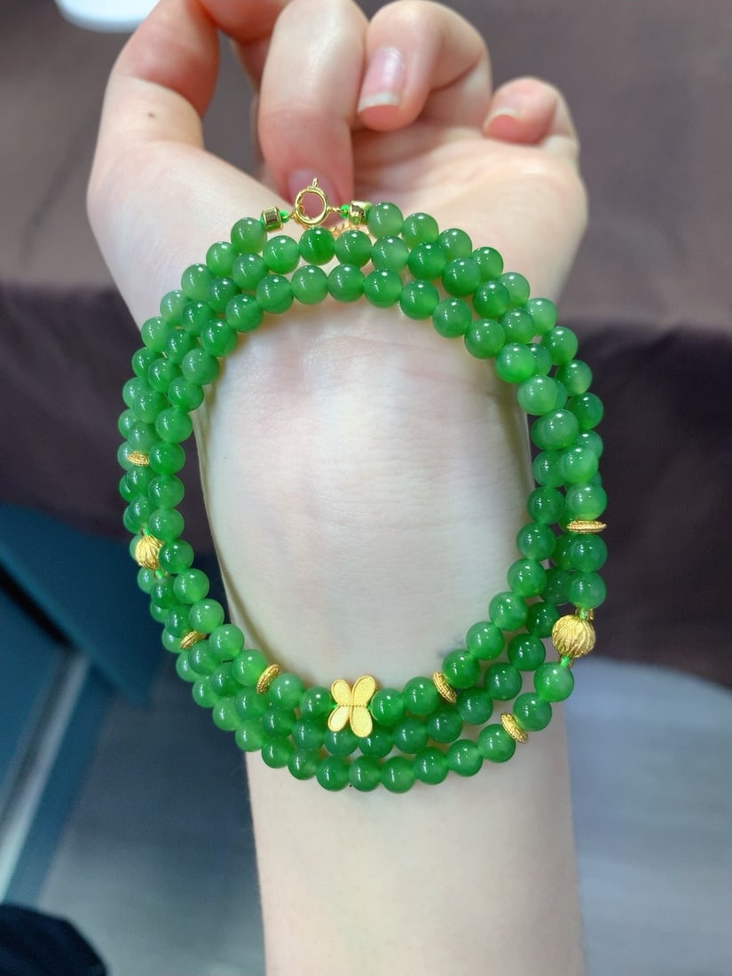5mm Green Hetian Jade Beads Necklace - 2