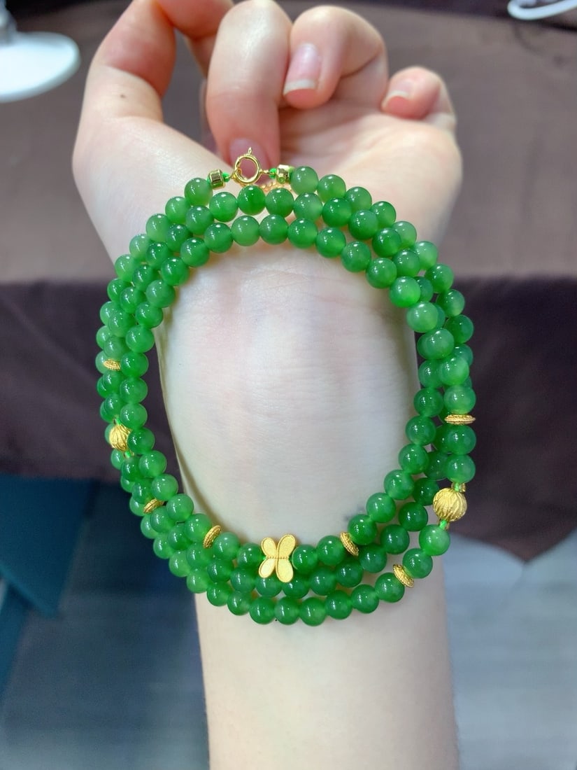 5mm Green Hetian Jade Beads Necklace - 3