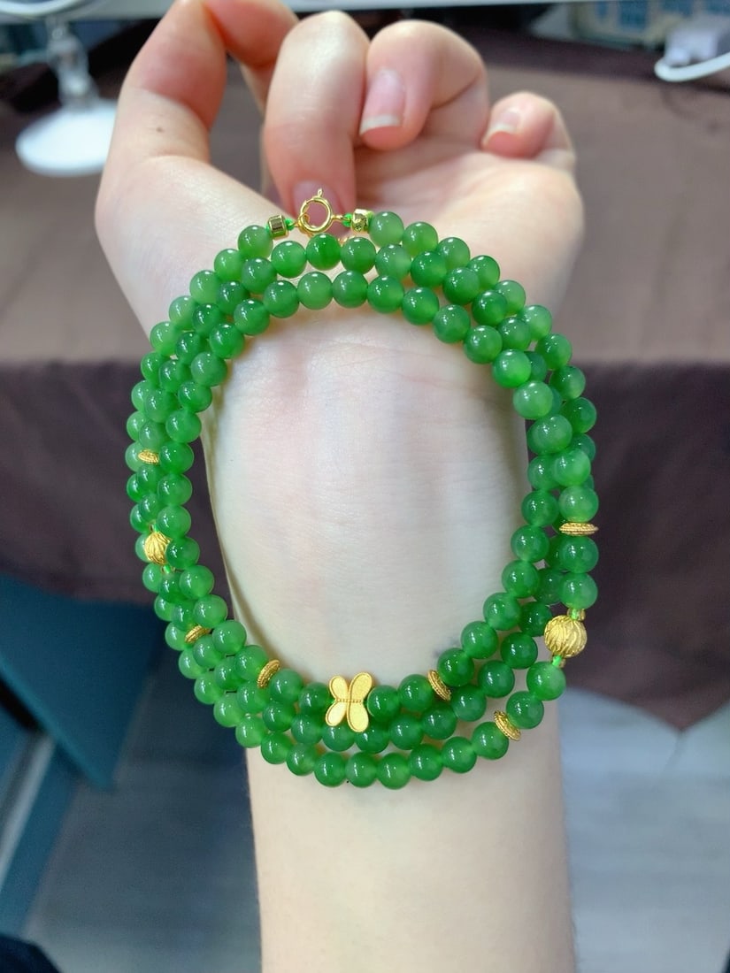 5mm Green Hetian Jade Beads Necklace - 4