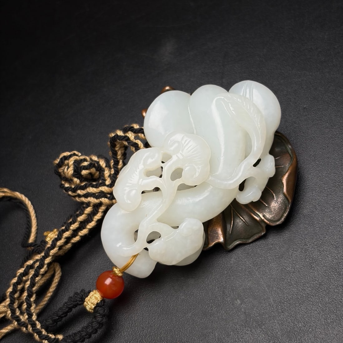 Natural White Hetian Jade Hand Carved Ruyi Pendant - 2