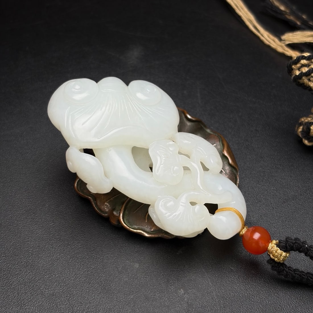 Natural White Hetian Jade Hand Carved Ruyi Pendant - 3
