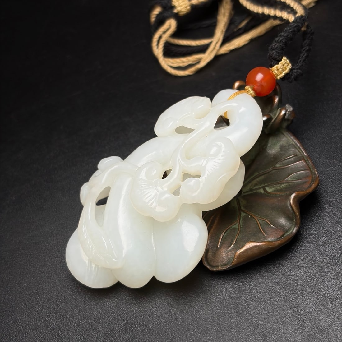 Natural White Hetian Jade Hand Carved Ruyi Pendant - 4