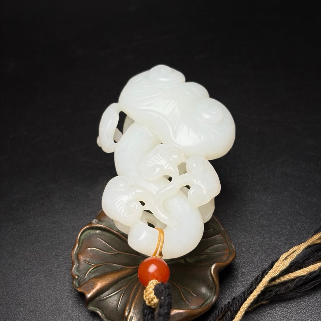 Natural White Hetian Jade Hand Carved Ruyi Pendant - 5