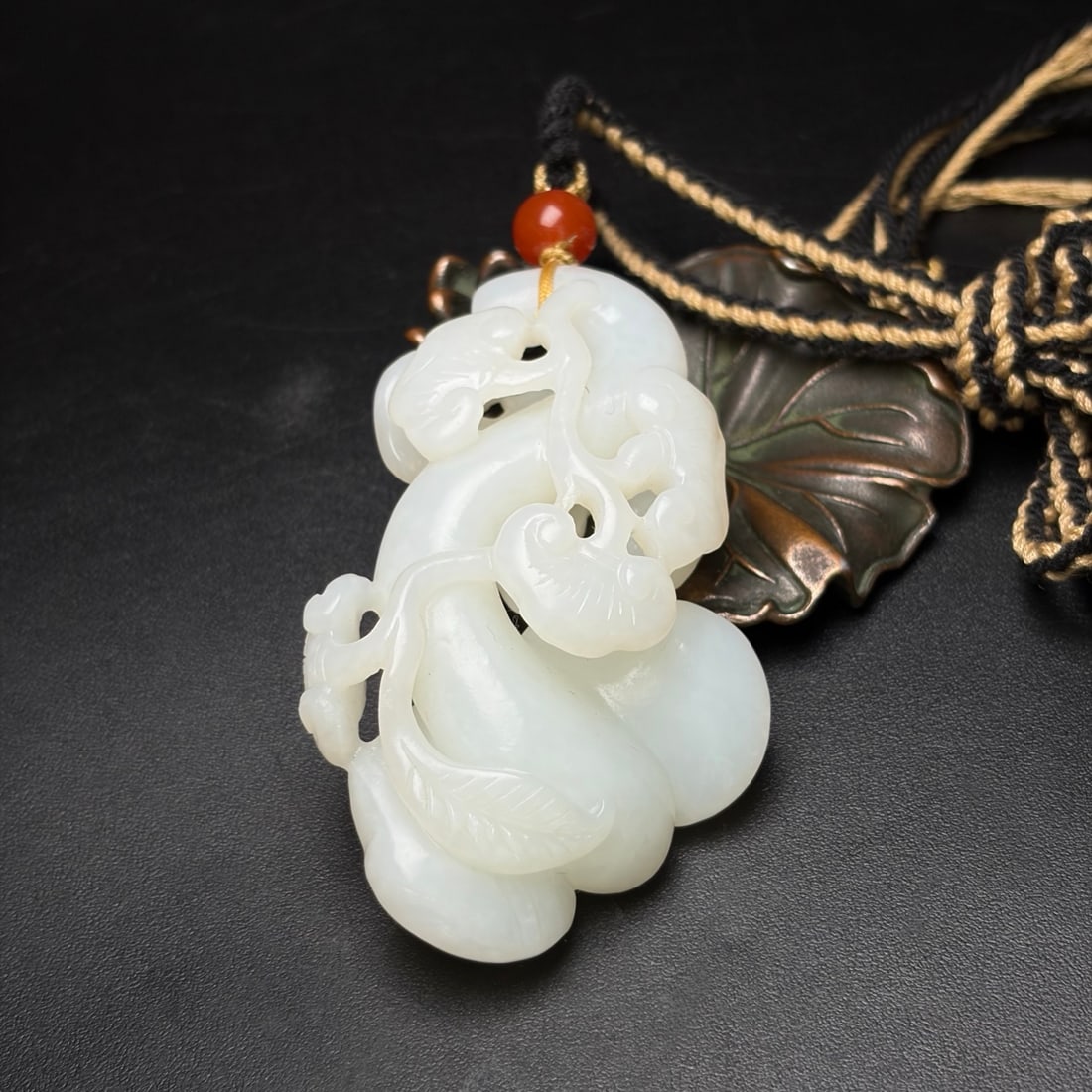Natural White Hetian Jade Hand Carved Ruyi Pendant - 6