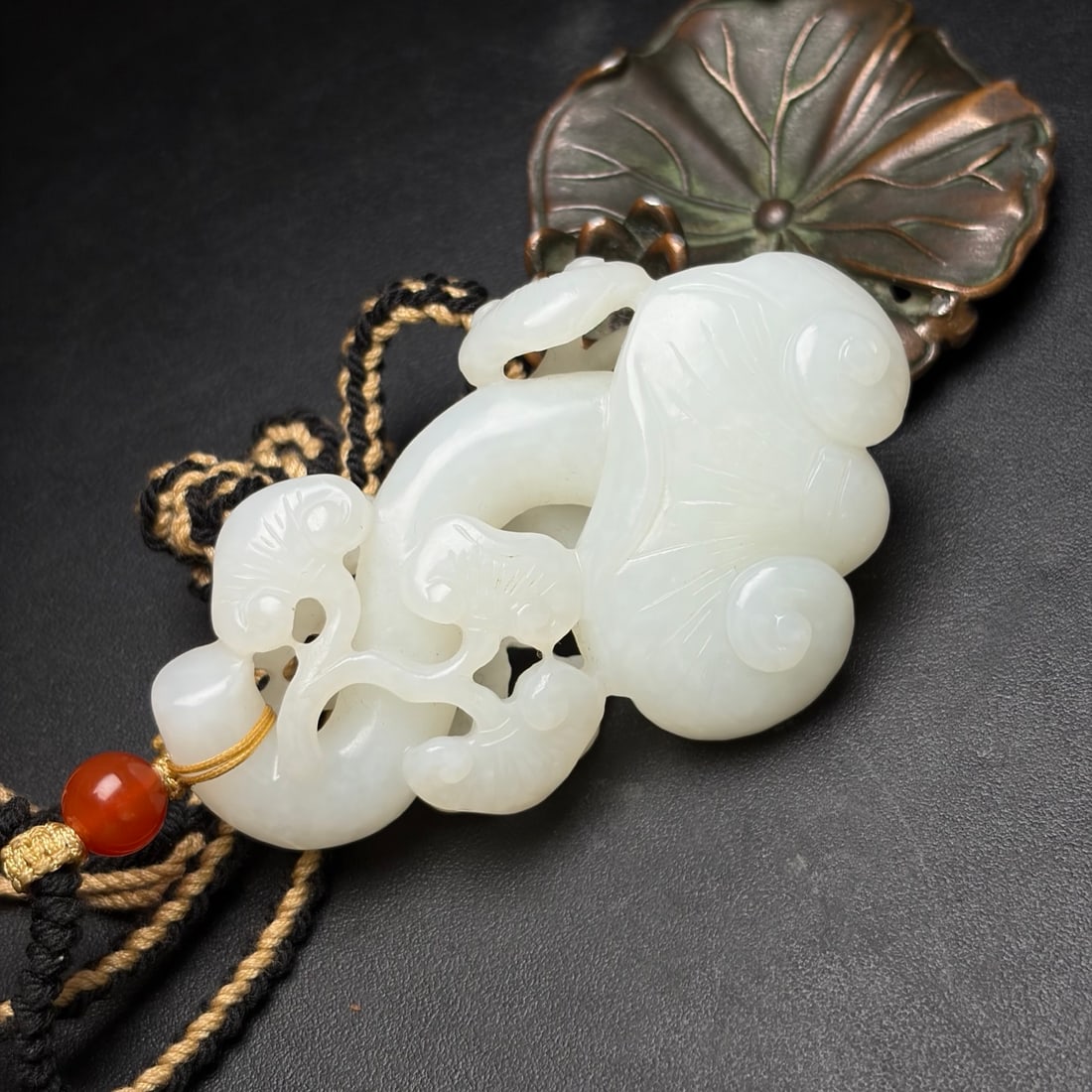 Natural White Hetian Jade Hand Carved Ruyi Pendant - 7