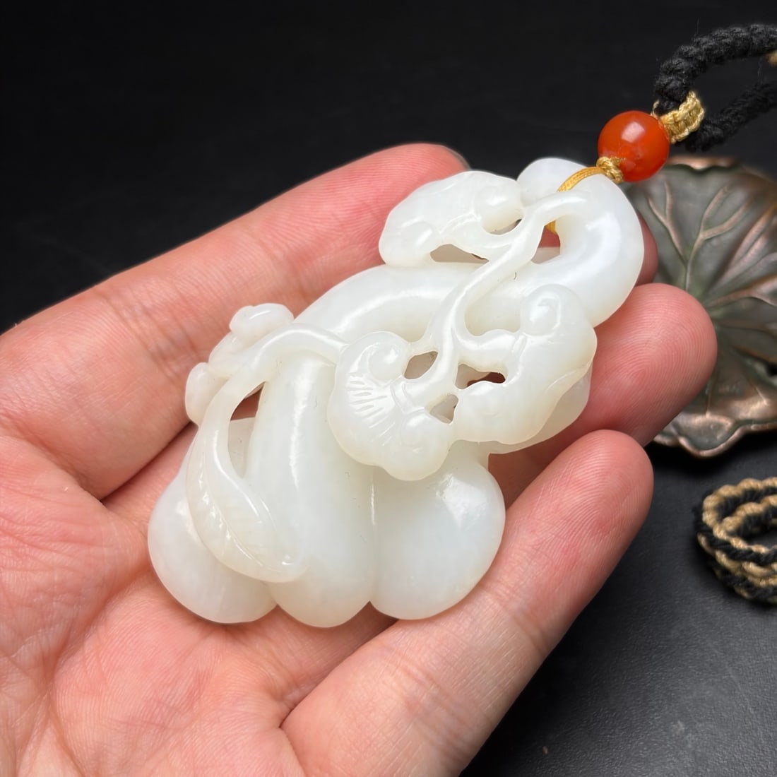 Natural White Hetian Jade Hand Carved Ruyi Pendant - 9