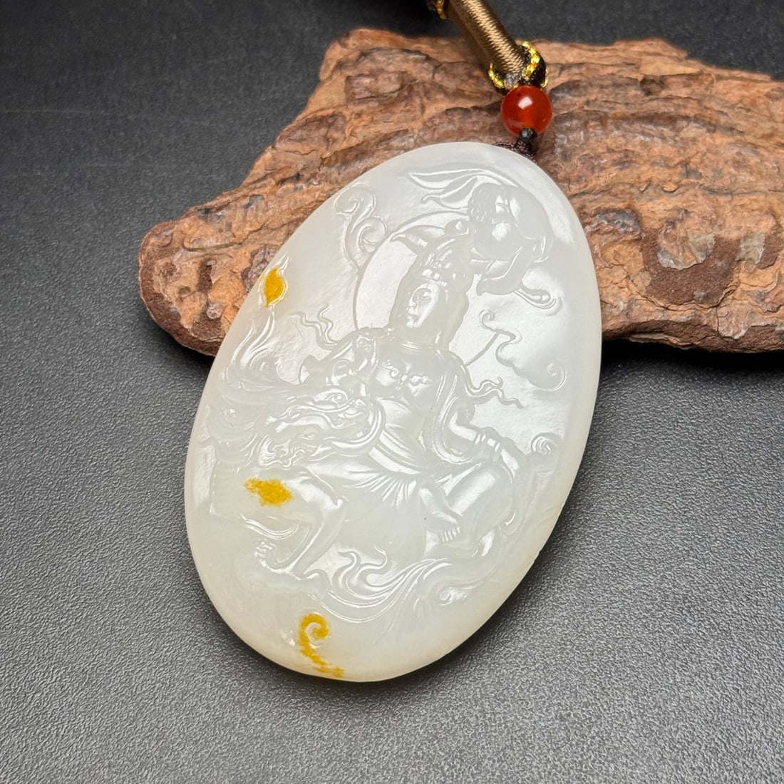 Natural Hetian Jade Carved Kwan-yin Pendant - 7