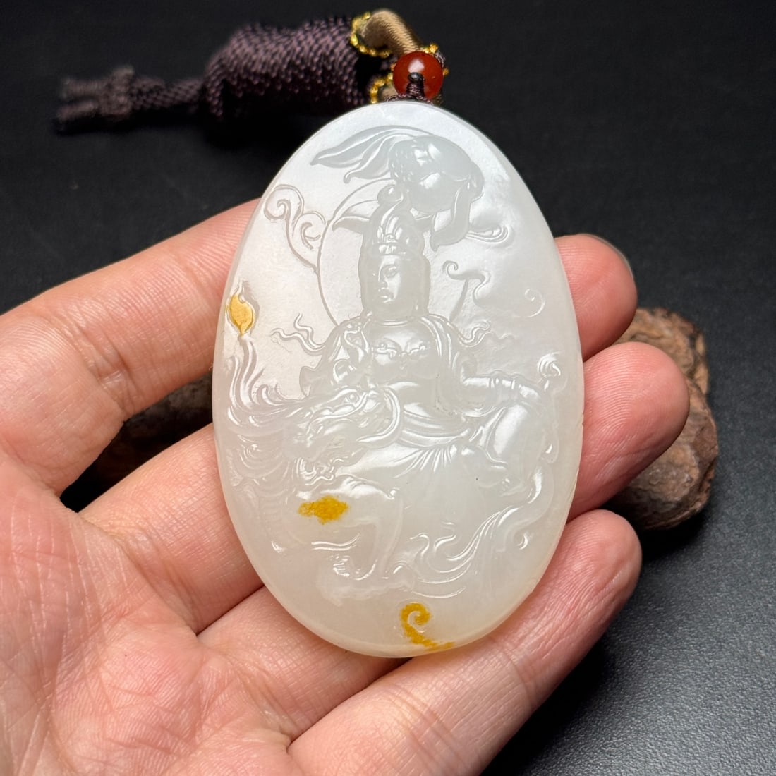 Natural Hetian Jade Carved Kwan-yin Pendant - 8